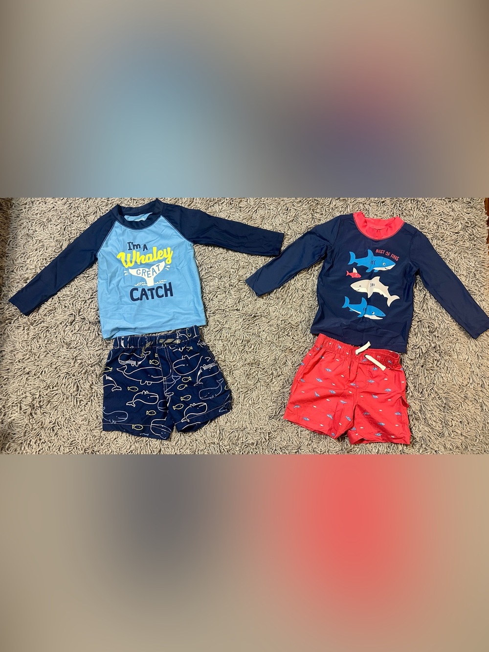 Carter's Red and Blue 2 Piece Swim Set Rash Guards and Swim Trunks Pack of 2